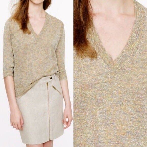 J. Crew Space-Dyed Sparkle Top Lightweight Sweater Metallic Size S - Picture 1 of 9